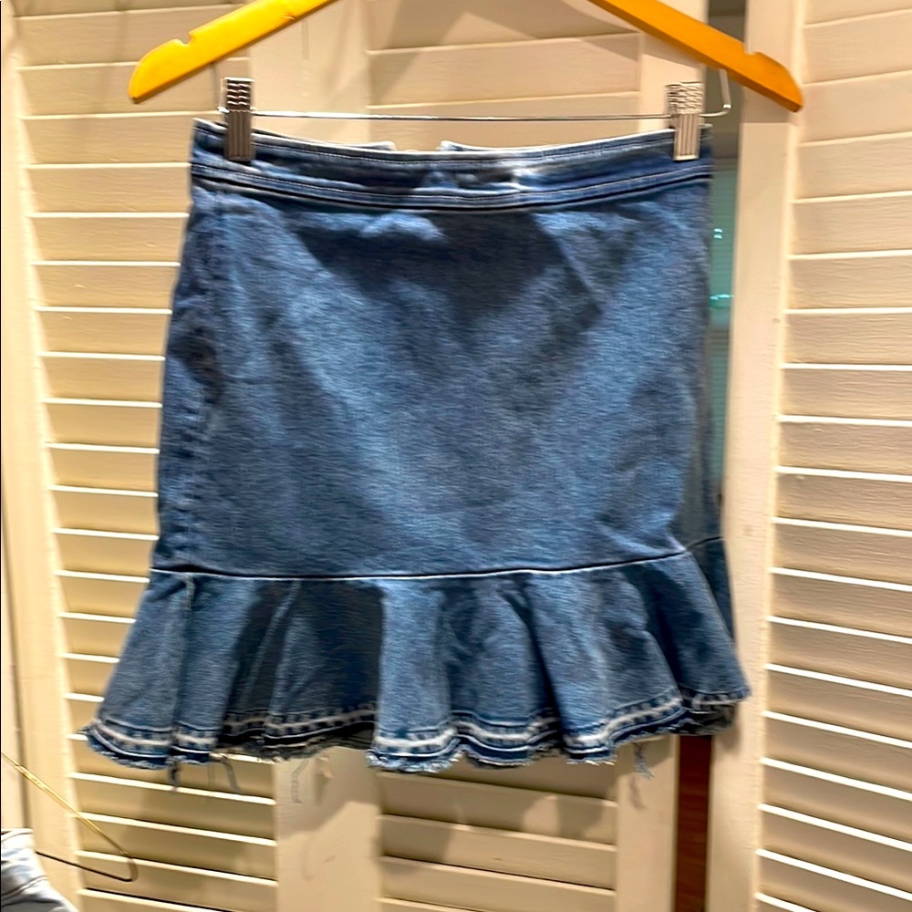 INTERMIX Blue Trumpet Mini Skirt Ruffled Casual